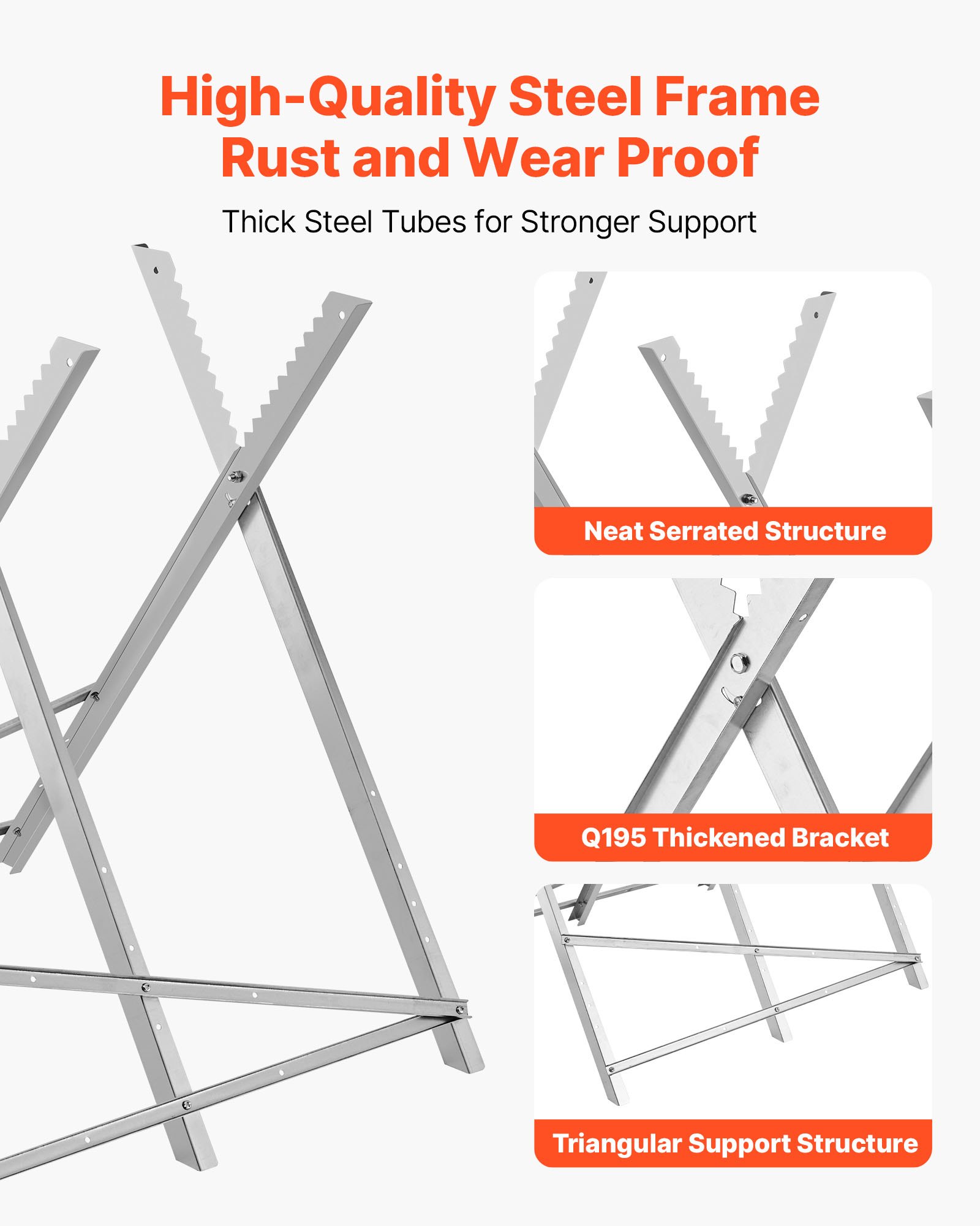 VEVOR Saw Horse, 330 lbs Capacity Folding Work Horse with Heavy Duty Legs, All-Metal Sawhorses with High-Quality Steel Frame, Aligned Serrated Structure, for Woodworking, Carpenters & Contractors