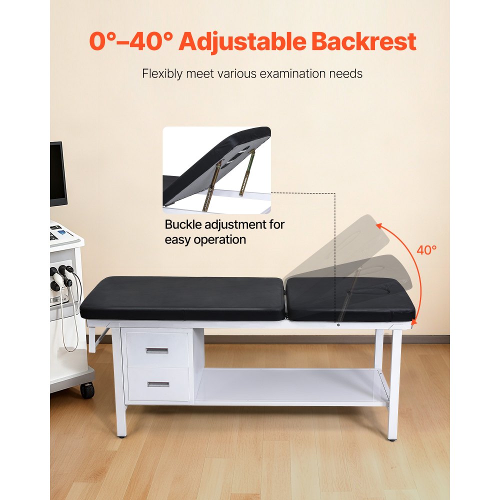 VEVOR Medical Exam Table, 500LBS Loading Medical Examination Bed with Adjustable Backrest, Physical Therapy Exam Table with 2 Drawers, Storage Shelf & Paper Roll Dispenser for Hospitals Rehab Centers