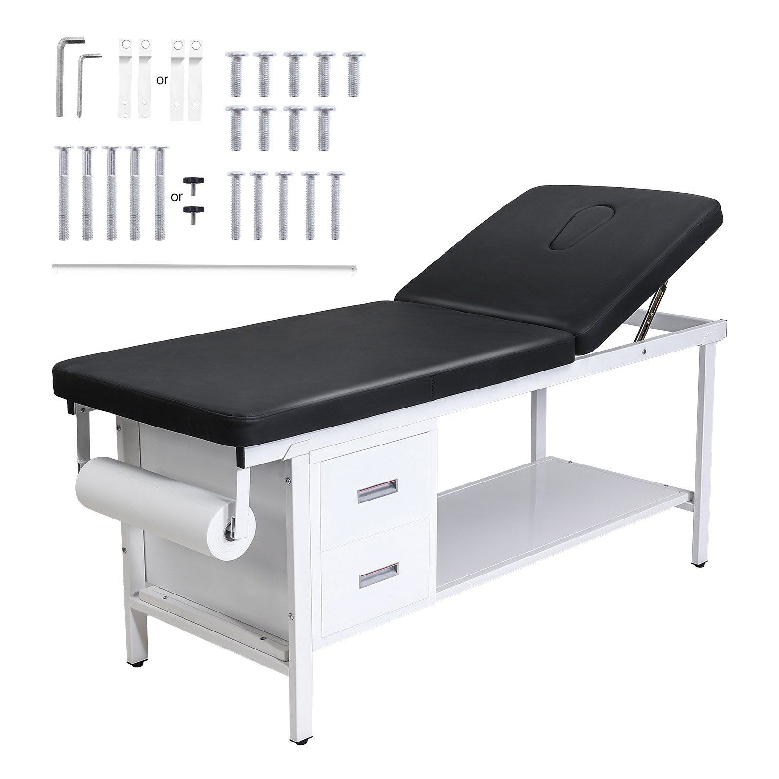 VEVOR Medical Exam Table, 500LBS Loading Medical Examination Bed with Adjustable Backrest, Physical Therapy Exam Table with 2 Drawers, Storage Shelf & Paper Roll Dispenser for Hospitals Rehab Centers