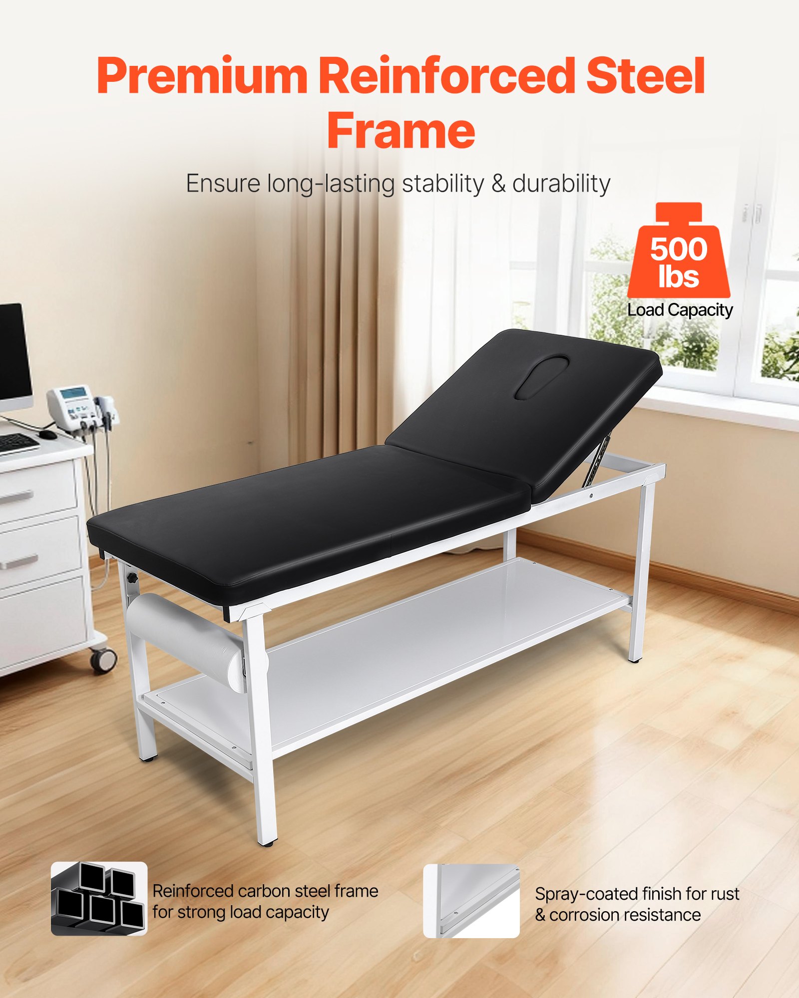 VEVOR onderzoekstafel, 227 kg, verstelbare tafel 1855x705x815 mm, ziekenhuistafel met verstelbare rugleuning (0°–40°) en papierrolhouder, onderzoekstafel voor ziekenhuizen, klinieken en revalidatiecentra.