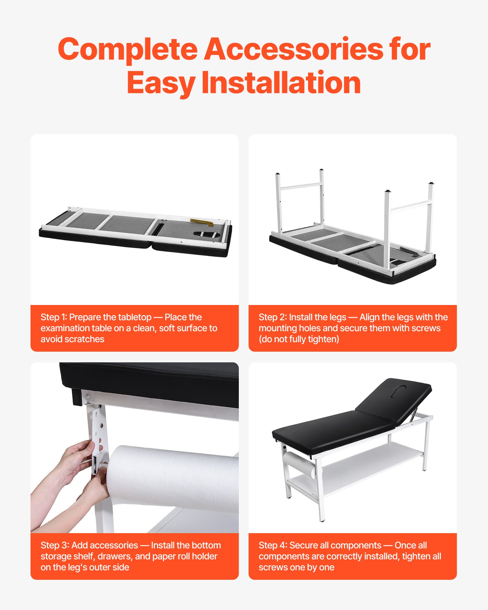 VEVOR onderzoekstafel, 227 kg, verstelbare tafel 1855x705x815 mm, ziekenhuistafel met verstelbare rugleuning (0°–40°) en papierrolhouder, onderzoekstafel voor ziekenhuizen, klinieken en revalidatiecentra.