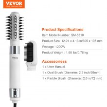 VEVOR föhnborstel Ionic Hot Air Styler met 2 borstels voor droogvolume