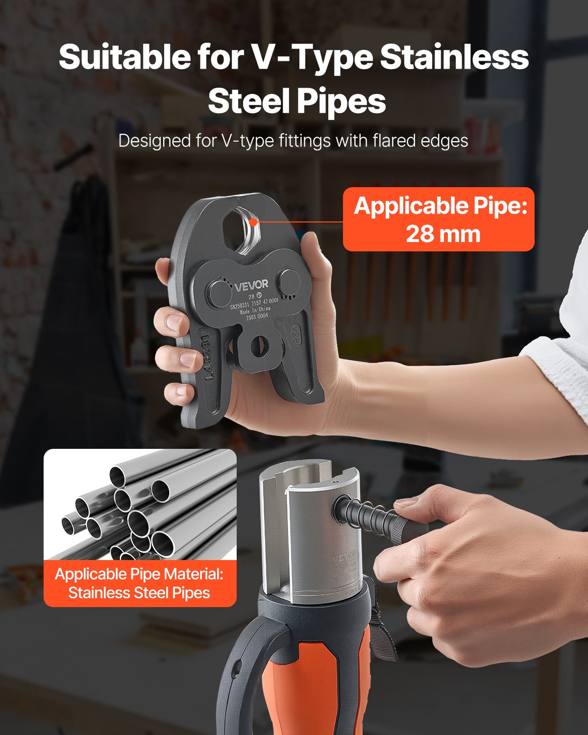 VEVOR V28 Pressing Jaw, 28mm Press Jaw for V-Type Stainless Steel Pipes, High-Strength Carburized Steel Crimping Jaws Compatible with Standard Press Tools