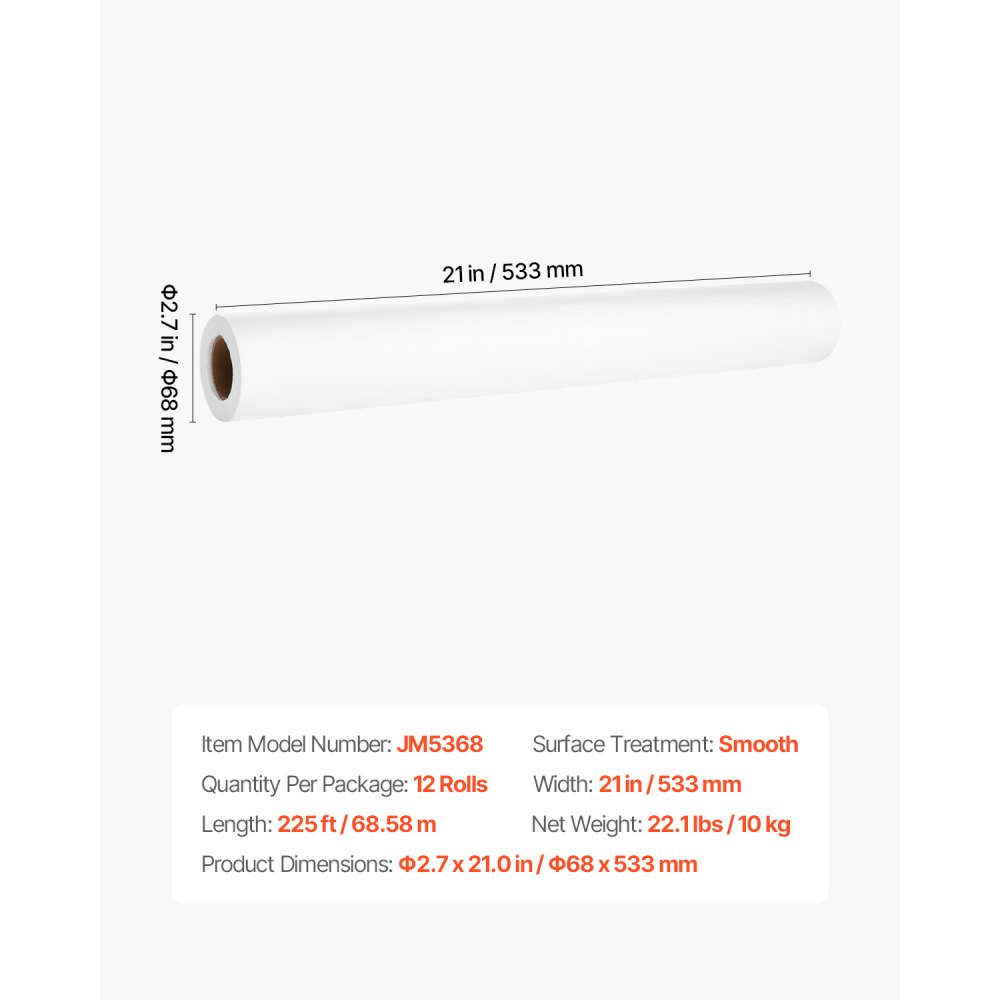 VEVOR Medical Roll, 533 mm x 68,58 m, Medical Roll (12-pack), wegwerptafelkleed, tafelrol ideaal voor spa's, kinderdagverblijven, artsen, chiropractors, onderzoeks- en massagetafels, wit