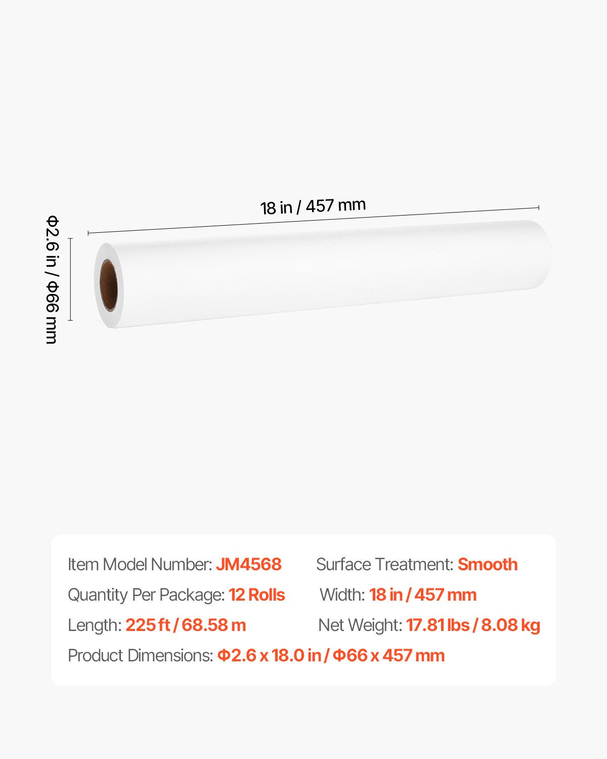 VEVOR Medical Exam Table Paper, 18" x 225 ft Smooth Barrier Cover Rolls(12 Pcs), Disposable Bed Table Sheet Cover, Ideal for Spas, Daycares, Doctors, Chiropractors, Examination & Massage Tables, White