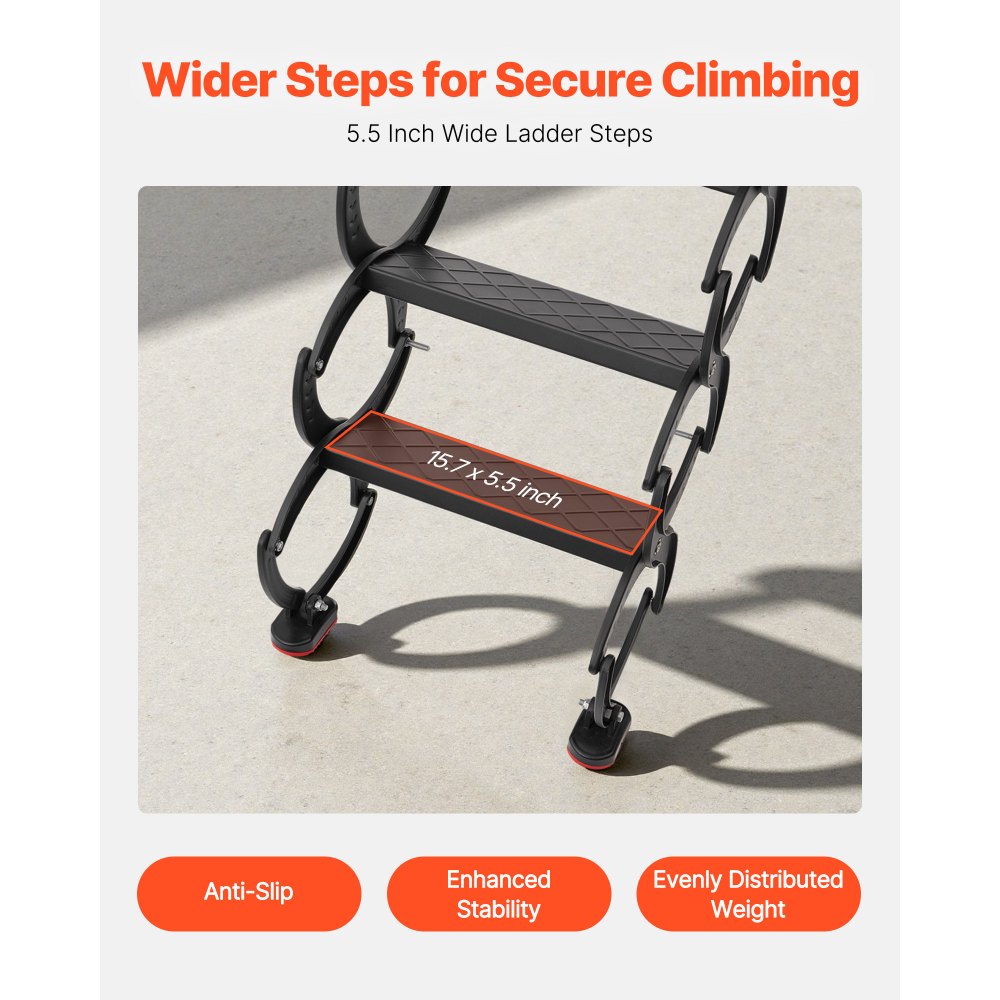 VEVOR Attic Ladder Wall-Mounted, 660LBS/299.4KG Capacity, Fits 9.5 to 10 ft Ceiling Height, 12-Step Steel Folding Stairs with Handrails, Pull Down Attic Ladders for Attics, Garages, Roofs, Basements