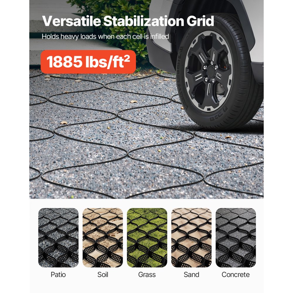 VEVOR Grindrooster, 50 mm diep, gazonrooster 5000 x 1980 mm, grindhoningraat, HDPE honingraatrooster, doorlatend geogrid voor opritstabilisatie, voor tuin, terras, looppad, camperparkeerplaats