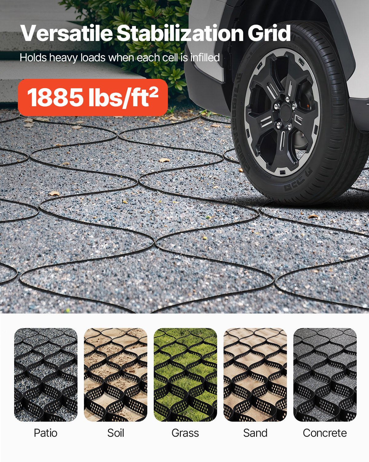 VEVOR Grindrooster, 50 mm diep, gazonrooster 5000 x 1980 mm, grindhoningraat, HDPE honingraatrooster, doorlatend geogrid voor opritstabilisatie, voor tuin, terras, looppad, camperparkeerplaats