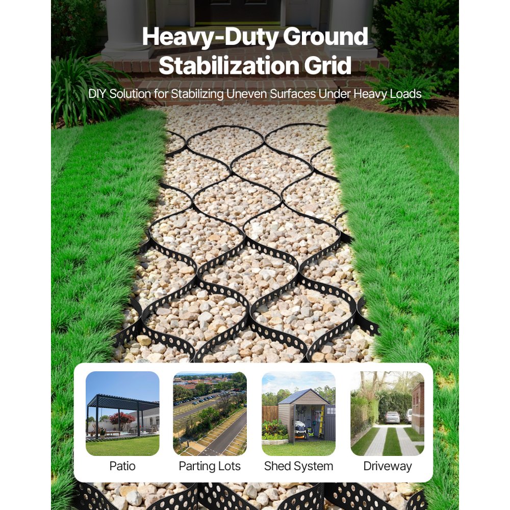 VEVOR Grindrooster, 50 mm diep, gazonrooster 10.000 x 3.000 mm, grindhoningraat, HDPE honingraatrooster, doorlatend geogrid voor opritstabilisatie, voor tuin, terras, looppad, camperparkeerplaats