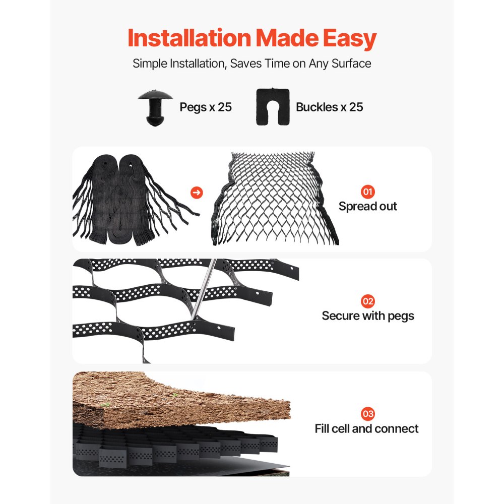 VEVOR Grindrooster, 50 mm diep, gazonrooster 10.000 x 3.000 mm, grindhoningraat, HDPE honingraatrooster, doorlatend geogrid voor opritstabilisatie, voor tuin, terras, looppad, camperparkeerplaats