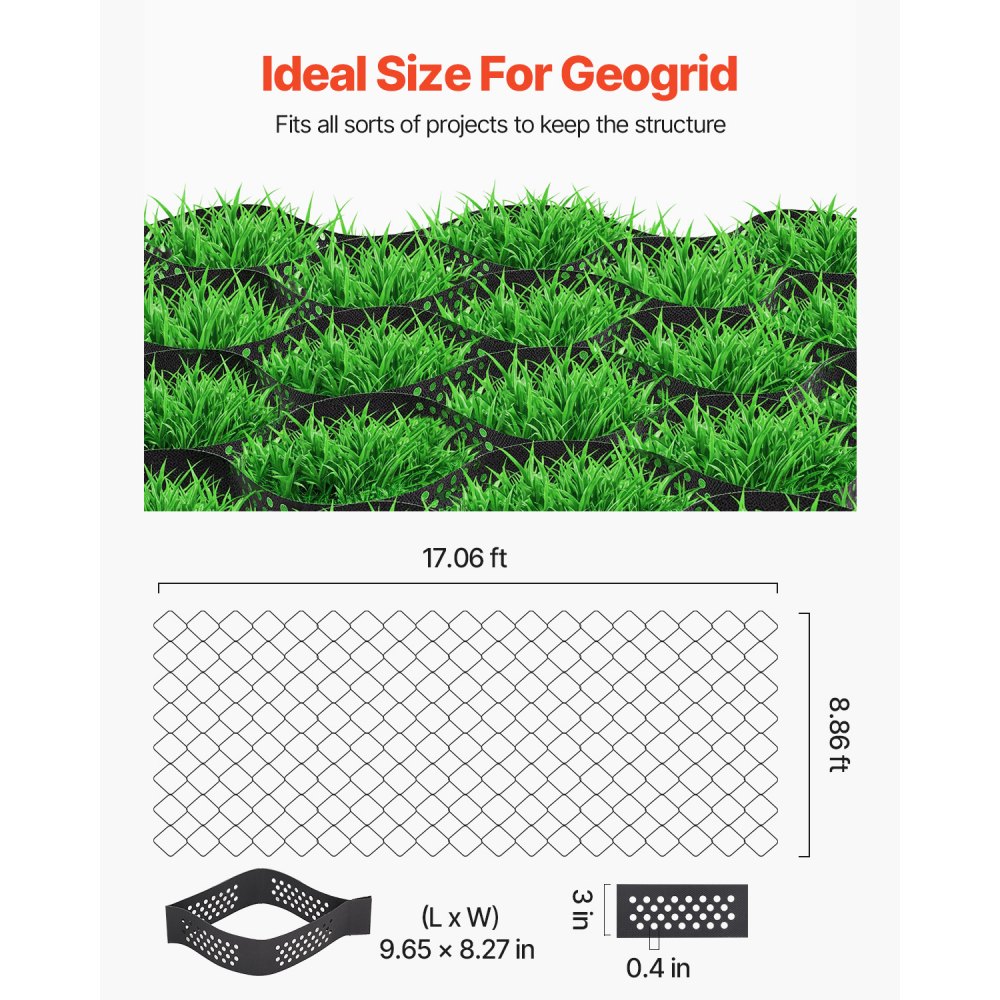 VEVOR Grindrooster, 75 mm diep, gazonrooster 5200 x 2700 mm, grindhoningraat, HDPE honingraatrooster, doorlatend geogrid voor opritstabilisatie, voor tuin, terras, looppad, camperparkeerplaats