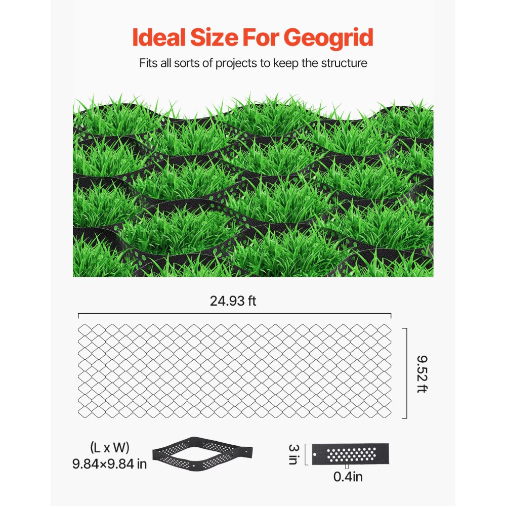 VEVOR Gravel Grid, 3 Inch Depth, 24.93 x 9.52 FT / 7600 x 2900 mm, 1880 LBS Per Sq ft Grass Ground Retainer, Permeable Geo Grids Driveway Stabilization, for Garden, Patio, Walkway, RV Parking Slopes