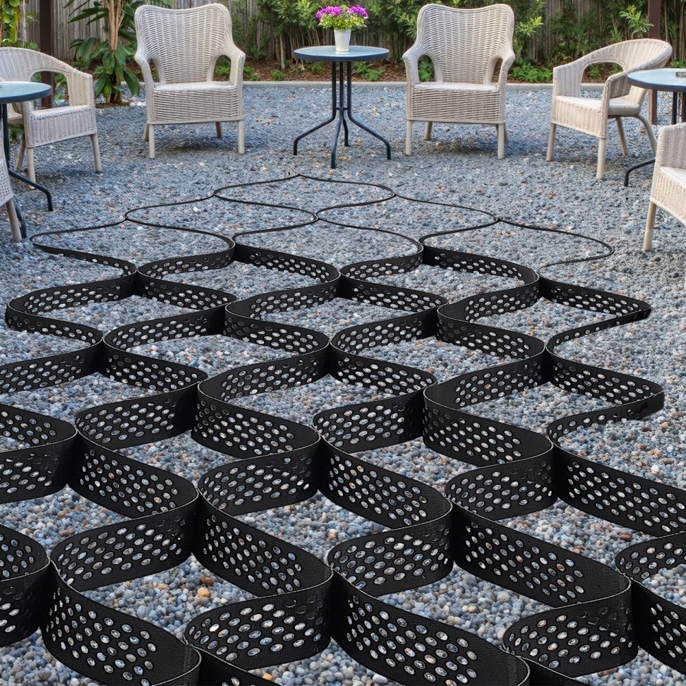 VEVOR grindrooster, 100 mm diep, grasrooster 5200 x 2700 mm, grind honingraat, honingraatrooster HDPE, waterdoorlatend geogrid voor stabilisatie van opritten, voor tuinen, terrassen, looppaden en camperparkeerplaatsen.
