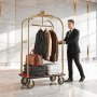 VEVOR roestvrijstalen hotelbagagewagen, 544,31 kg zware bagagewagen met 8-inch rubberen wielen, hoteltrolley met rode loper en kledingstang, commerciële bagagewagen voor hotels en resorts, goudkleurig