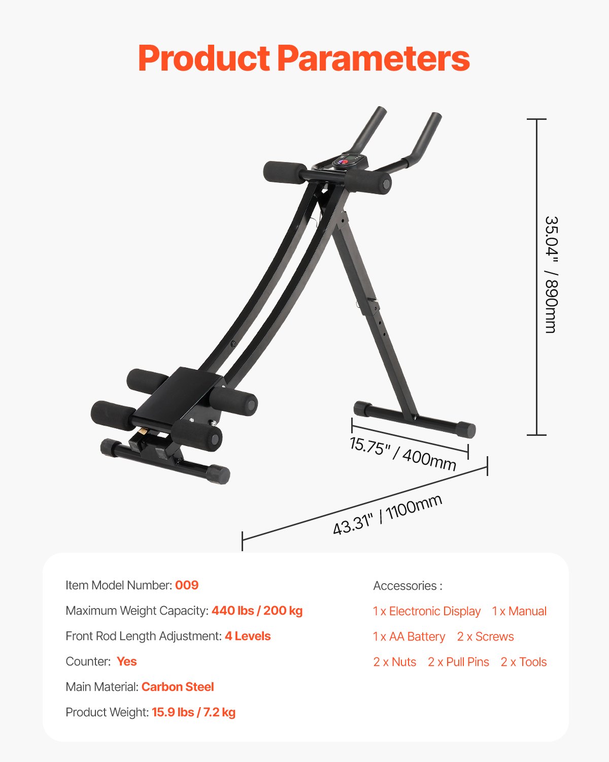 VEVOR AB Workout Machine Equipment Home Gym Core Abdominal Trainers Adjustable
