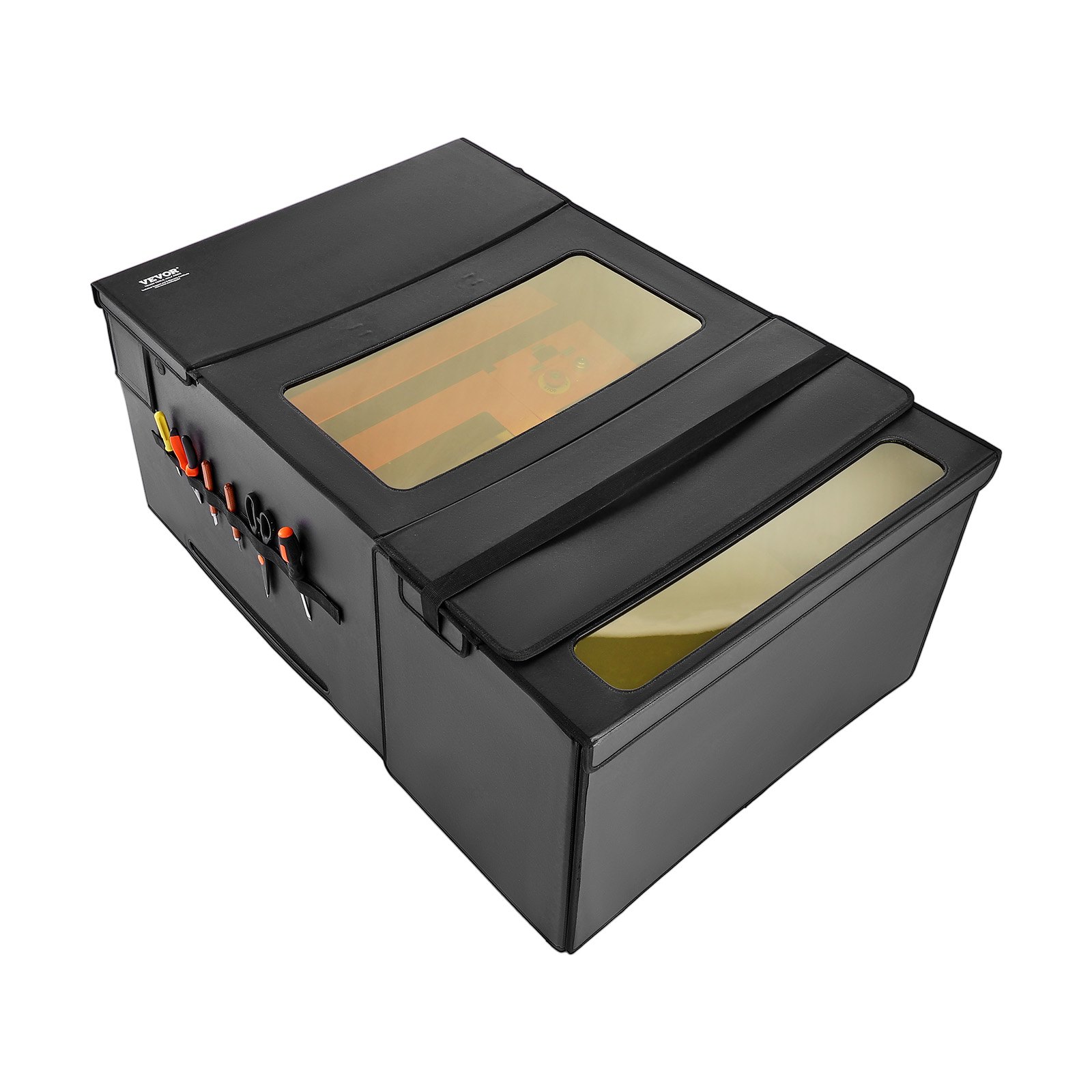 VEVOR Laser Engraver Enclosure, 48 x 31.5 x 19.6", Dual-Direction Viewing, Flame Retardant and Fireproof Protective Cover, with Exhaust Fan and Pipe, Insulates Smoke, Noise and Eye Protection