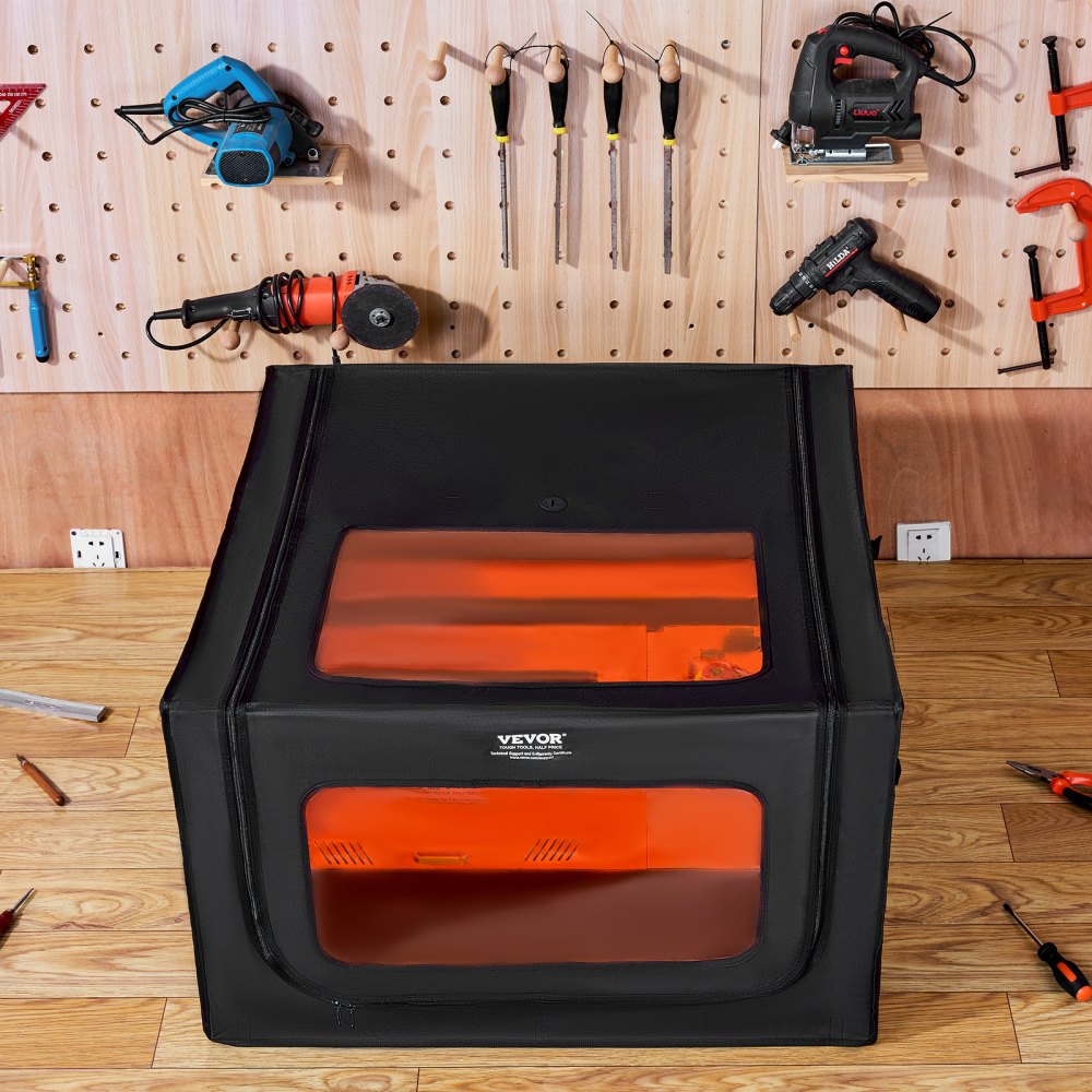 VEVOR Laser Engraver Enclosure, 31.5 x 31.5 x 19.6", Dual-Direction Viewing, Flame Retardant and Fireproof Protective Cover, with Exhaust Fan and Pipe, Insulates Smoke, Noise and Eye Protection