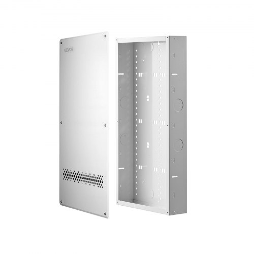 VEVOR inbouw communicatieverdeler, 71 cm (28 inch), gemaakt van koudgewalst staal, multimediaverdeler met afneembaar frontpaneel, uitsparingen en kabelwartels voor routers, modems en AV-apparaten.