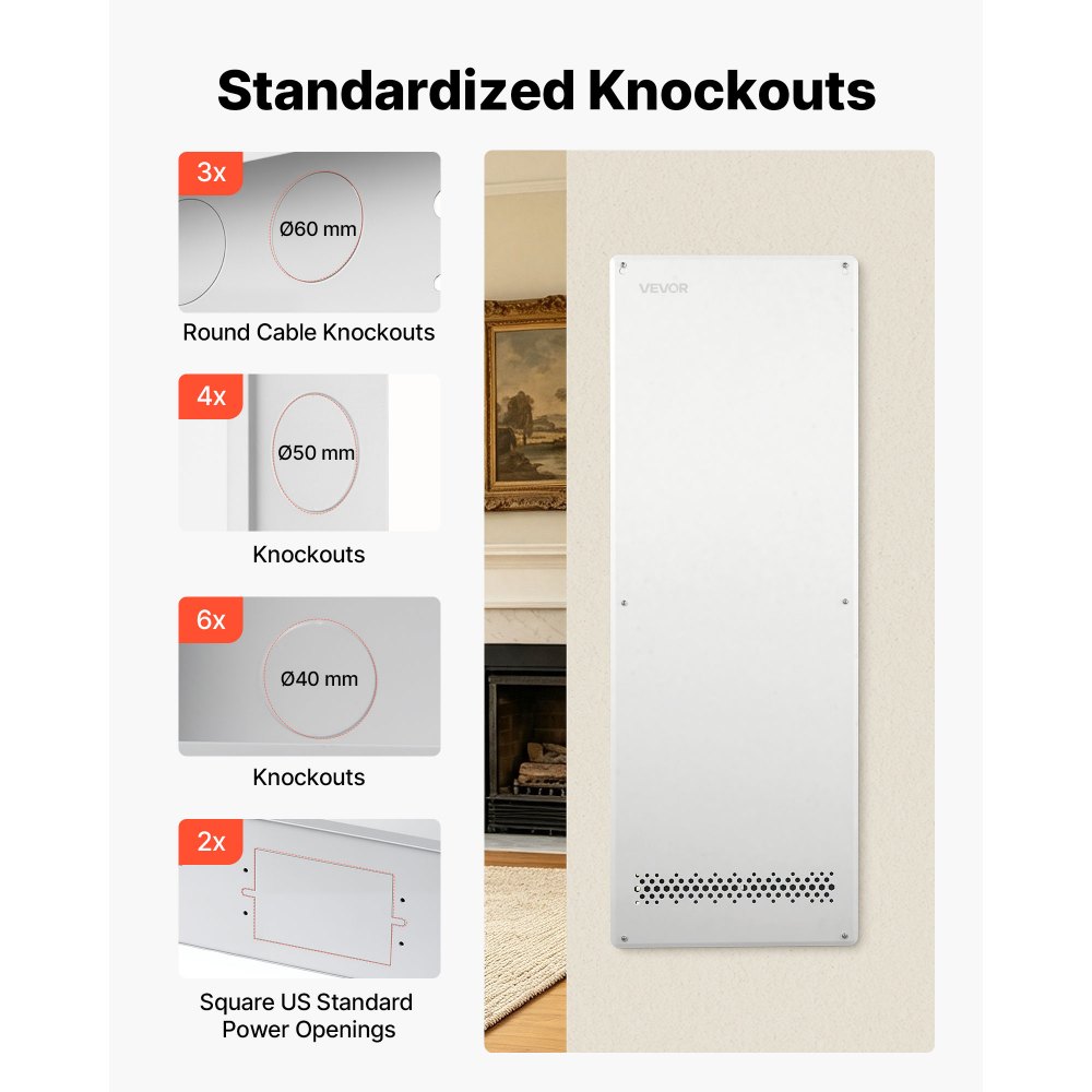 VEVOR inbouw communicatieverdeler, 42 inch, gemaakt van koudgewalst staal voor routers, modems en AV-apparaten, multimediaverdeler, uitsparingen, kabelwartels en herbruikbare kabelbinders