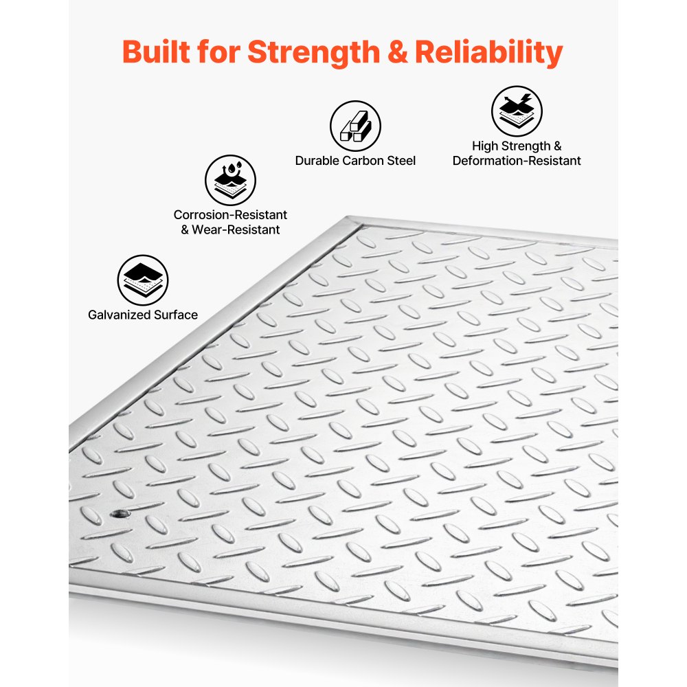 VEVOR Manhole Cover with Frame, 23.6 x 23.6 in (600 x 600mm) Square Septic Tank Lid with Base, Heavy-Duty Slip-Resistant Carbon Steel Drain Channel Inspection Access Cover for Pavements Gardens