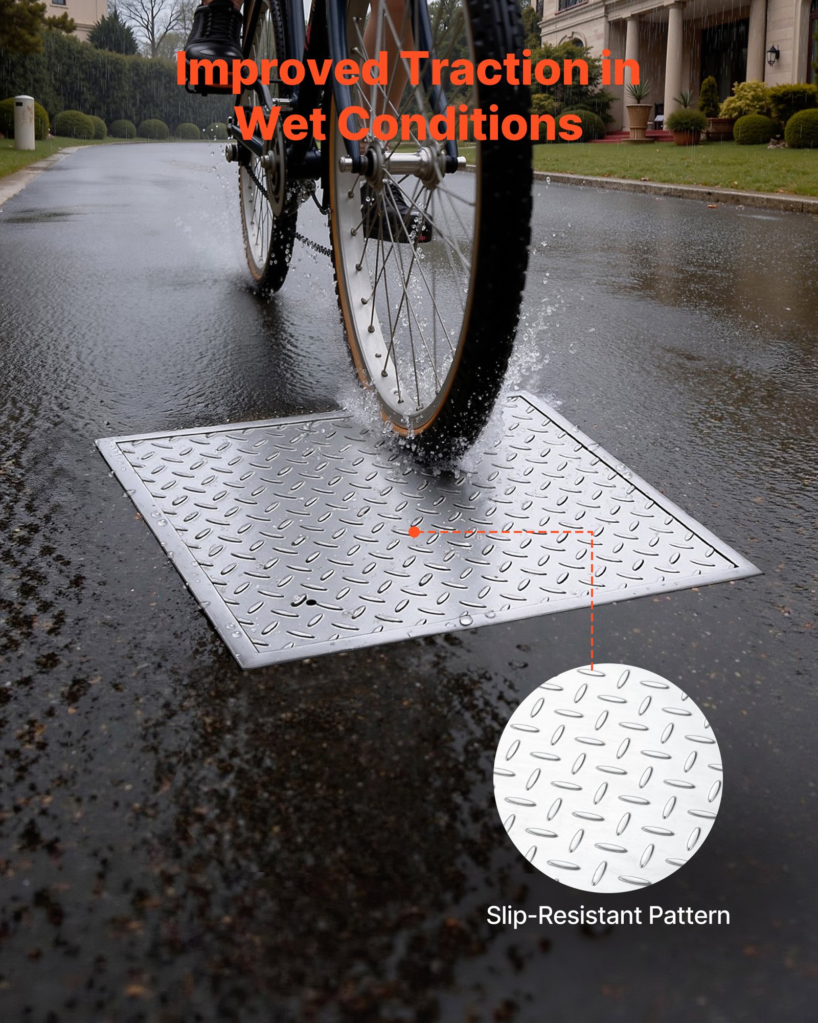 VEVOR Manhole Cover with Frame, 23.6 x 23.6 in (600 x 600mm) Square Septic Tank Lid with Base, Heavy-Duty Slip-Resistant Carbon Steel Drain Channel Inspection Access Cover for Pavements Gardens