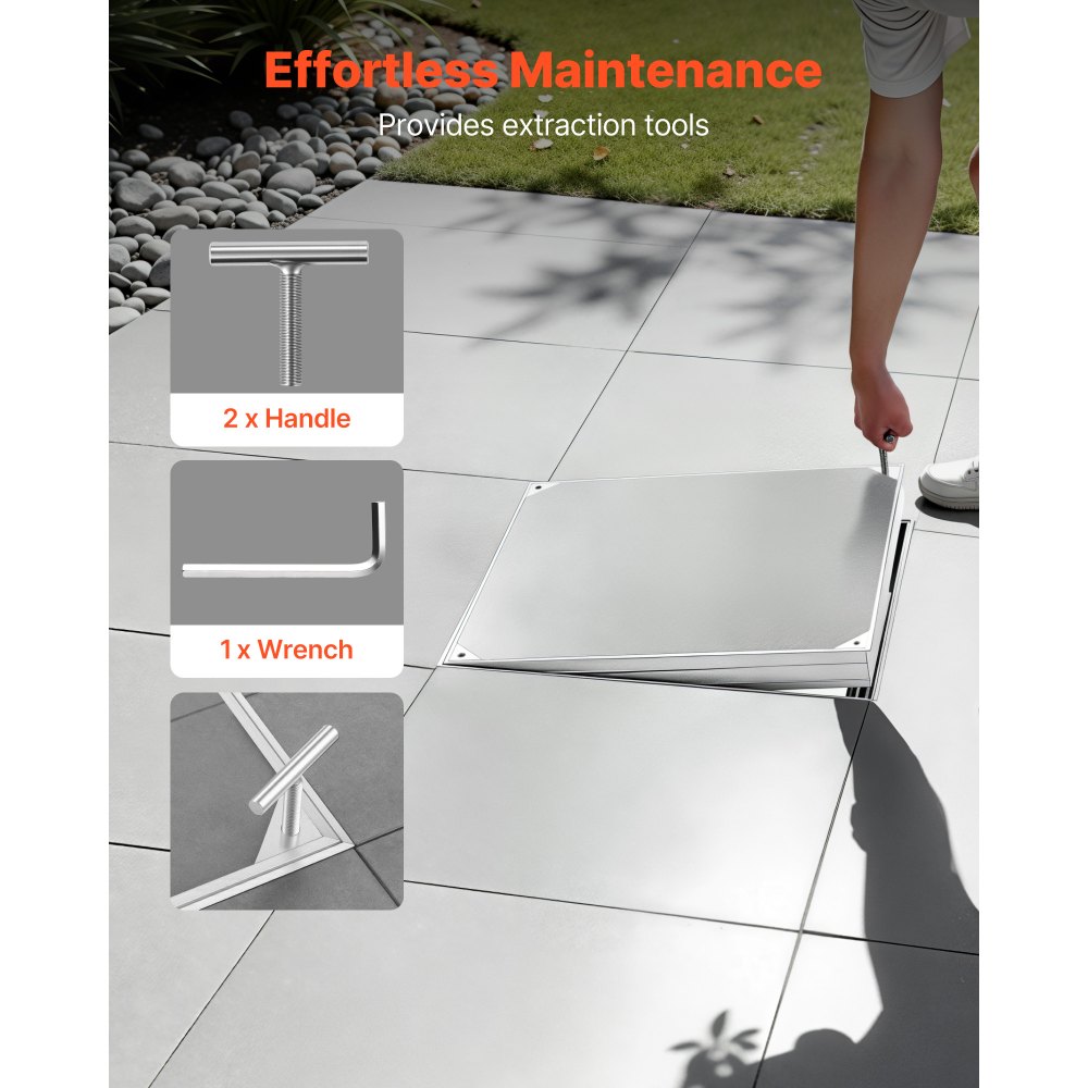 VEVOR Manhole Cover with Frame, 23.6 x 23.6 in (600 x 600mm) Invisible Recessed Septic Tank Access Covers, Aluminum Alloy Embedded Drain Channel Inspection Cover for Pavements Gardens Patios