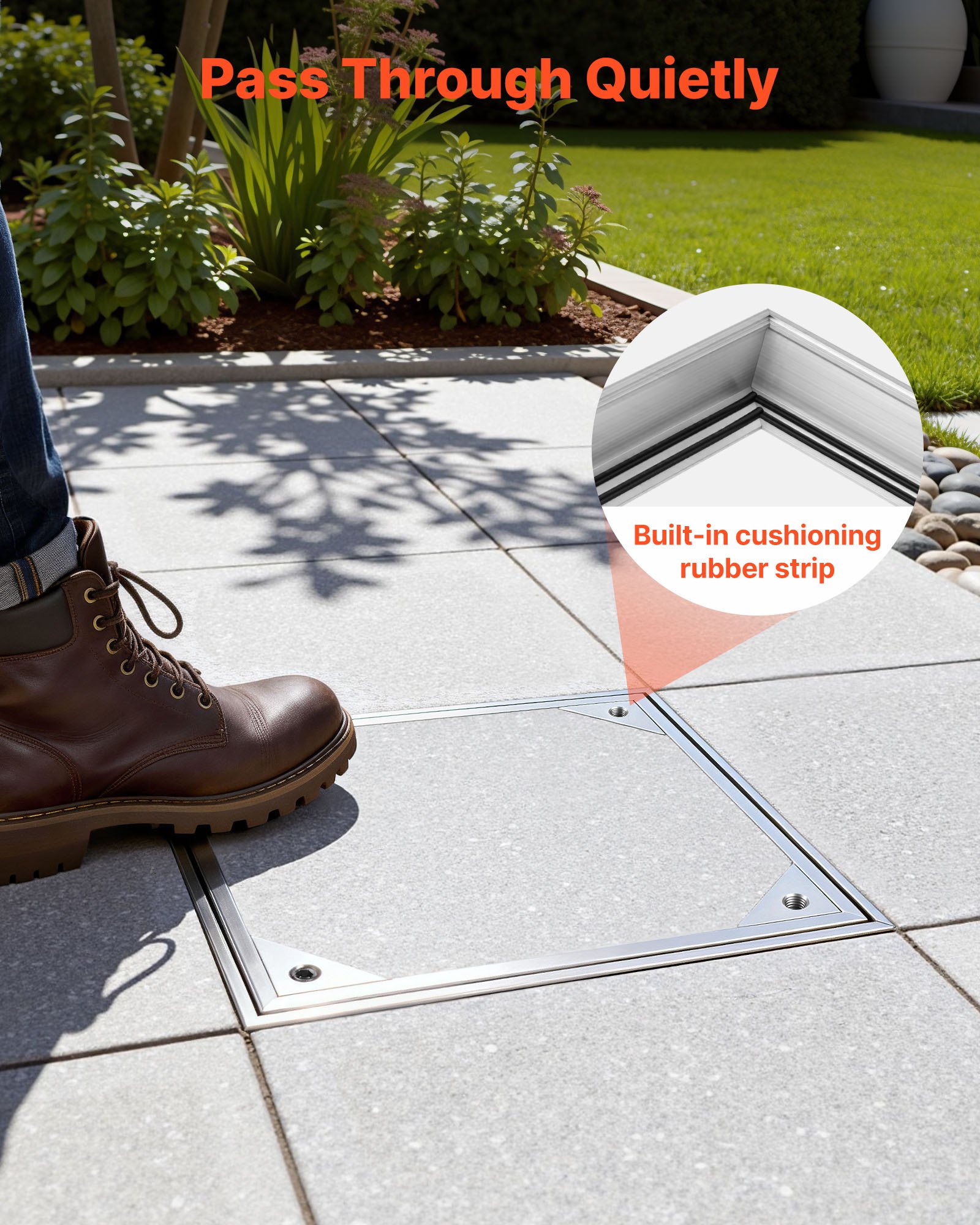 VEVOR Manhole Cover with Frame, 11.8 x 11.8 in (300 x 300mm) Invisible Recessed Septic Tank Access Covers, Aluminum Alloy Embedded Drain Channel Inspection Cover for Pavements Gardens Patios