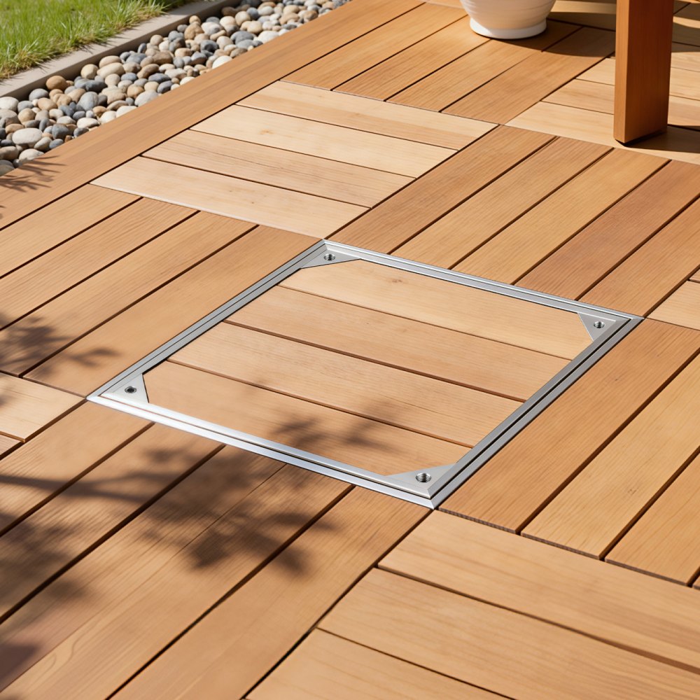 VEVOR putdeksel met frame 40 x 40 cm, onzichtbaar putdeksel, bestraatbare septictankdeksel van aluminiumlegering voor geïntegreerde afwatering op looppaden in tuinen en op terrassen.