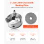 VEVOR 3-Jaw Lathe Chuck, 6 Inch (160 mm), Self-Centering Chuck with 1 1/2 in-8 Threaded Backing Plate, 0.12-5.71 in (3-145 mm) Clamping Range with T-wrench Screws, HT300 Material, for Wood Metal Lathe