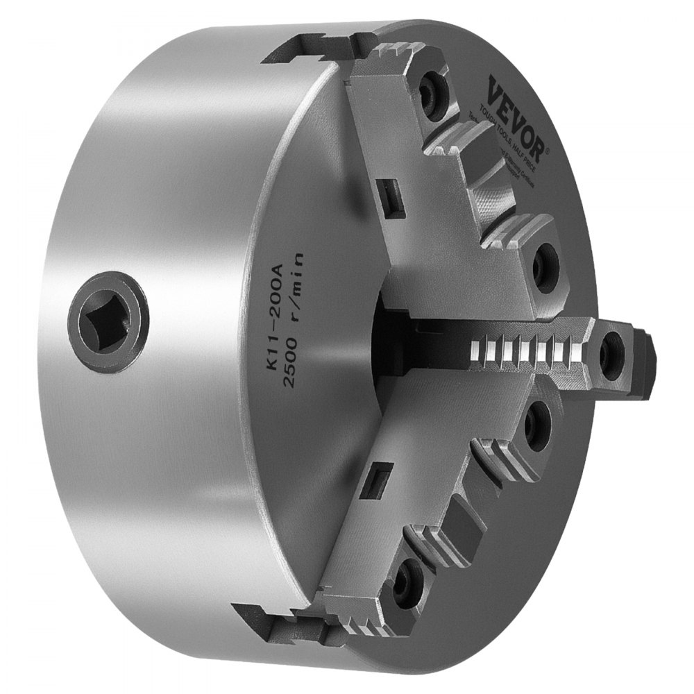 VEVOR 3-Jaw Lathe Chuck, 8 Inch (200 mm), Self-Centering Chuck with 2 1/4 in-8 Threaded Backing Plate, 0.16-7.87 in (4-200 mm) Clamping Range with T-wrench Screws, HT300 Material, for Wood Metal Lathe