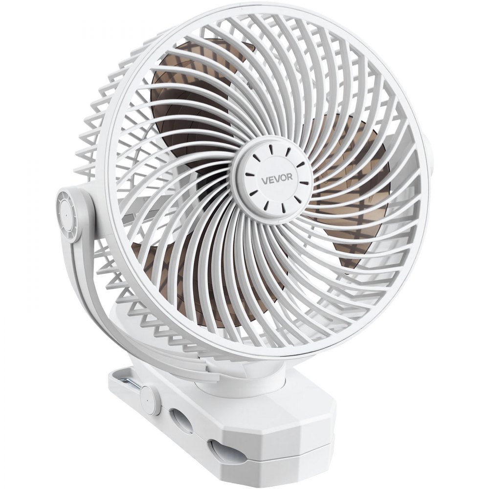 VEVOR Mini Clip-on Ventilator, USB-aangedreven bureauventilator, 3 snelheidsstanden en circulatiestand, circulatieventilator voor bureau, golfkar, kamperen, loopband, kantoor, wit