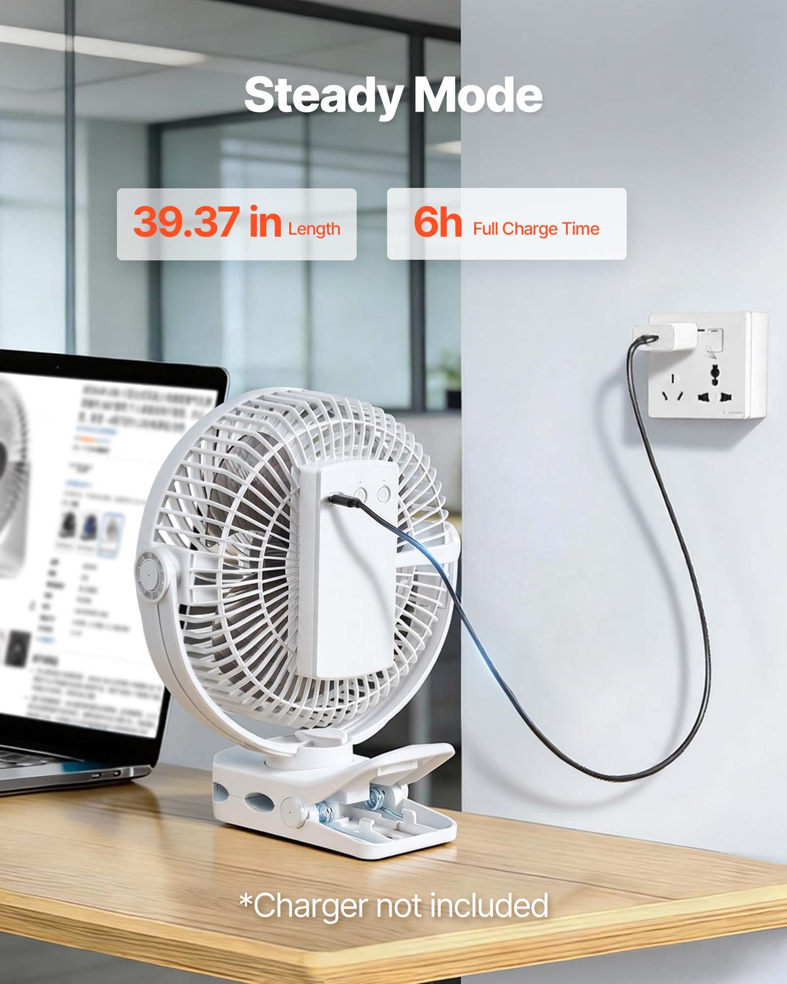 VEVOR Mini Clip-on Ventilator, USB-aangedreven bureauventilator, 3 snelheidsstanden en circulatiestand, circulatieventilator voor bureau, golfkar, kamperen, loopband, kantoor, wit
