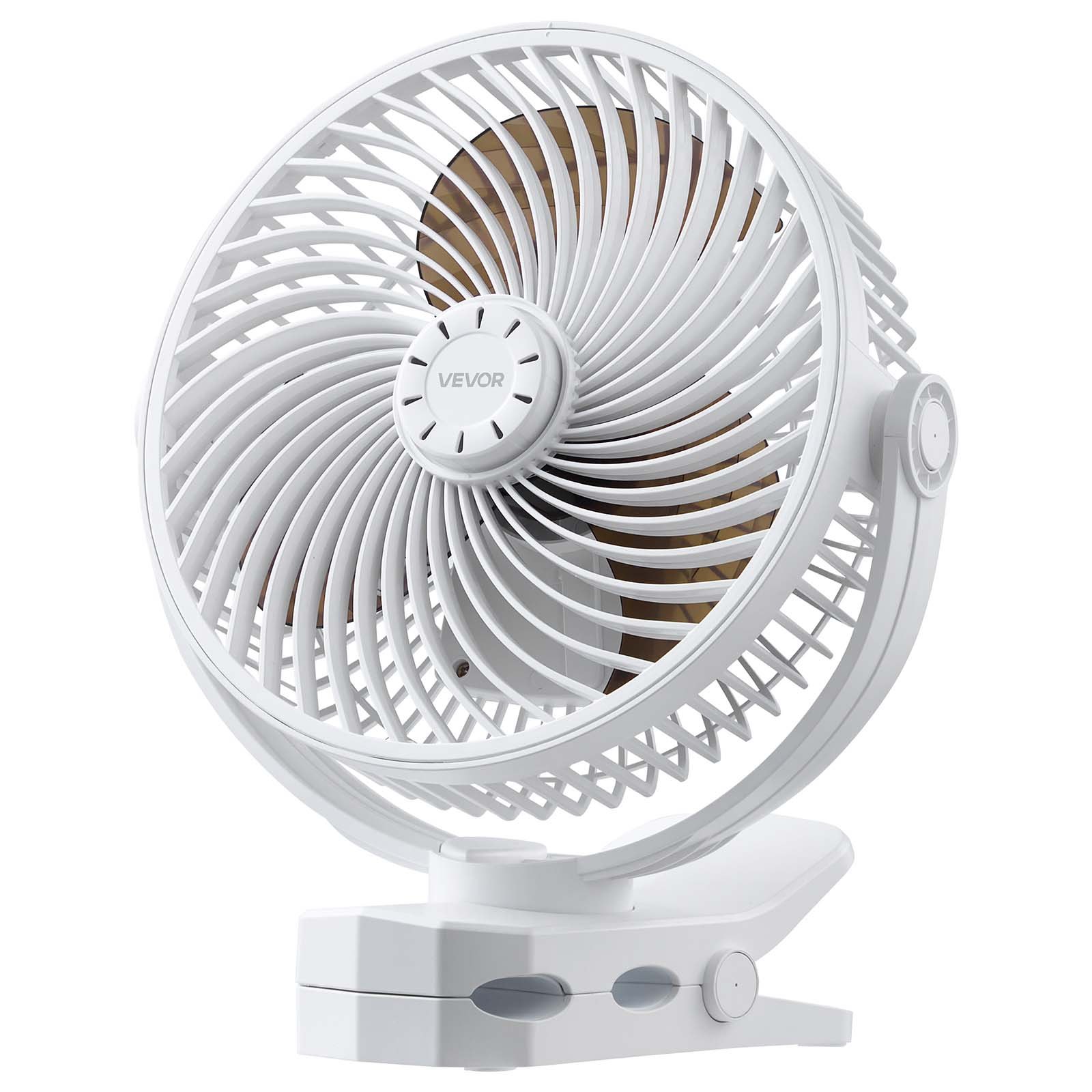 VEVOR Mini Clip-on Ventilator, USB-aangedreven bureauventilator, 3 snelheidsstanden en circulatiestand, circulatieventilator voor bureau, golfkar, kamperen, loopband, kantoor, wit
