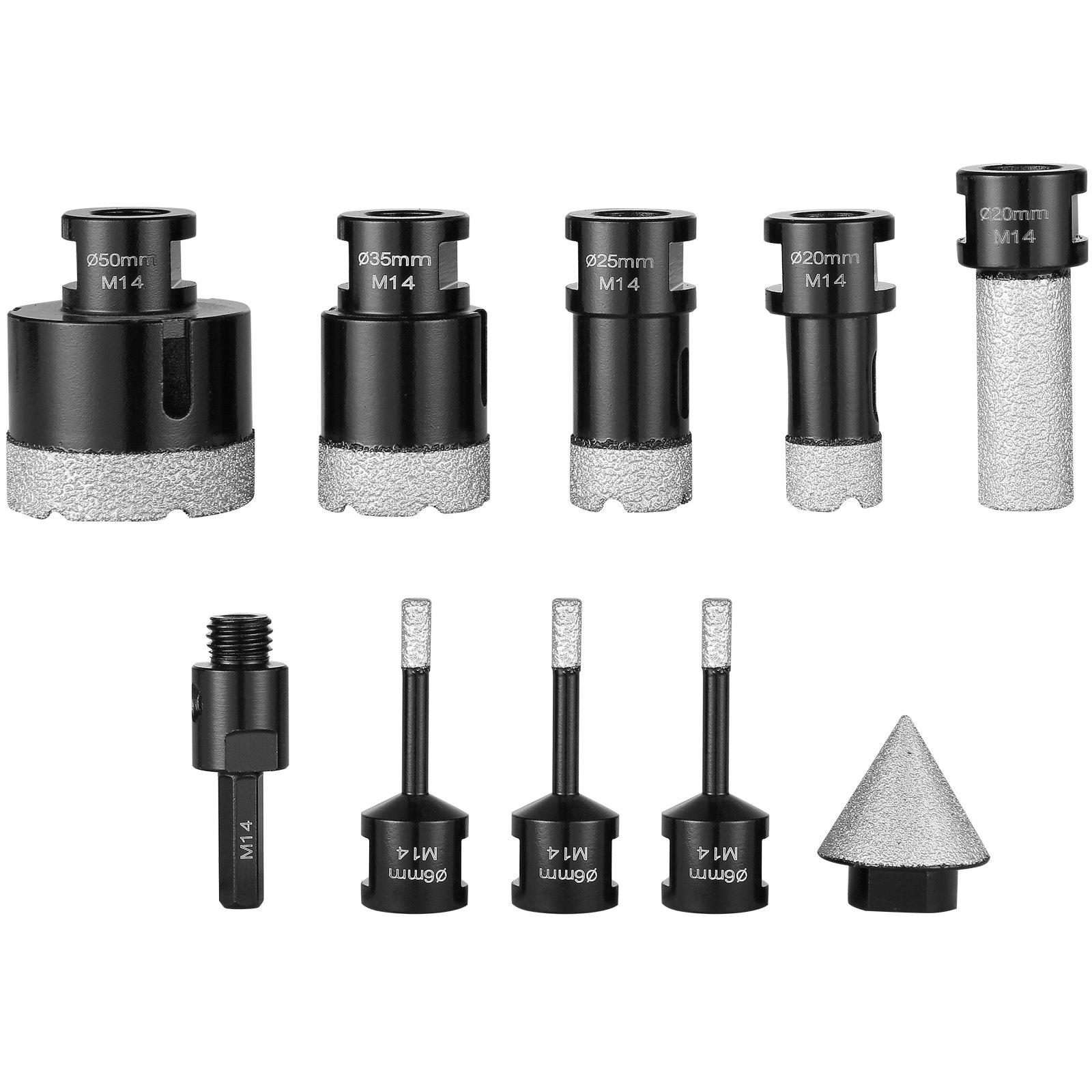 VEVOR Diamond Core Drill Bit Set, 7 PCS 6/6/6/20/25/35/50mm Diamond Hole Saw Kit, with Finger Milling Bit Cone Bit Saw Blade and  Storage Case for Dry and Wet, Diamond Drill Bits for Tile Ceramic
