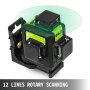 VEVOR Bouw Laser Laser Waterpas Kruislijn Laser 12-lijns zelfnivellerende roterende laserwaterpasset Automatisch Nauwkeurig IP54 Waterdicht