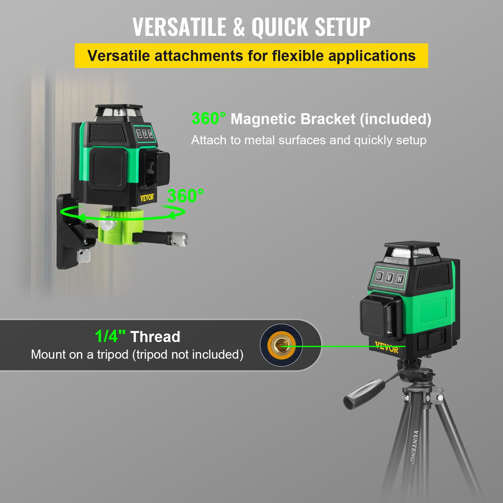 VEVOR Bouw Laser Roterende Laser Laser Waterpas Kruislijn Laser Laserniveaukit 8 Groen Lijnen 2x360° Zelfnivellerende Kruislijn Pulsmodus