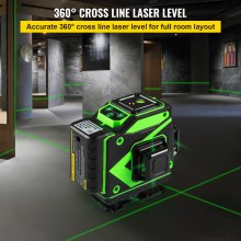 VEVOR Bouw Laser Roterende Laser Laser Waterpas Kruislijn Laser Laserniveaukit 12 Groene lijnen 3 x 360° Zelfnivellerende Kruislijn