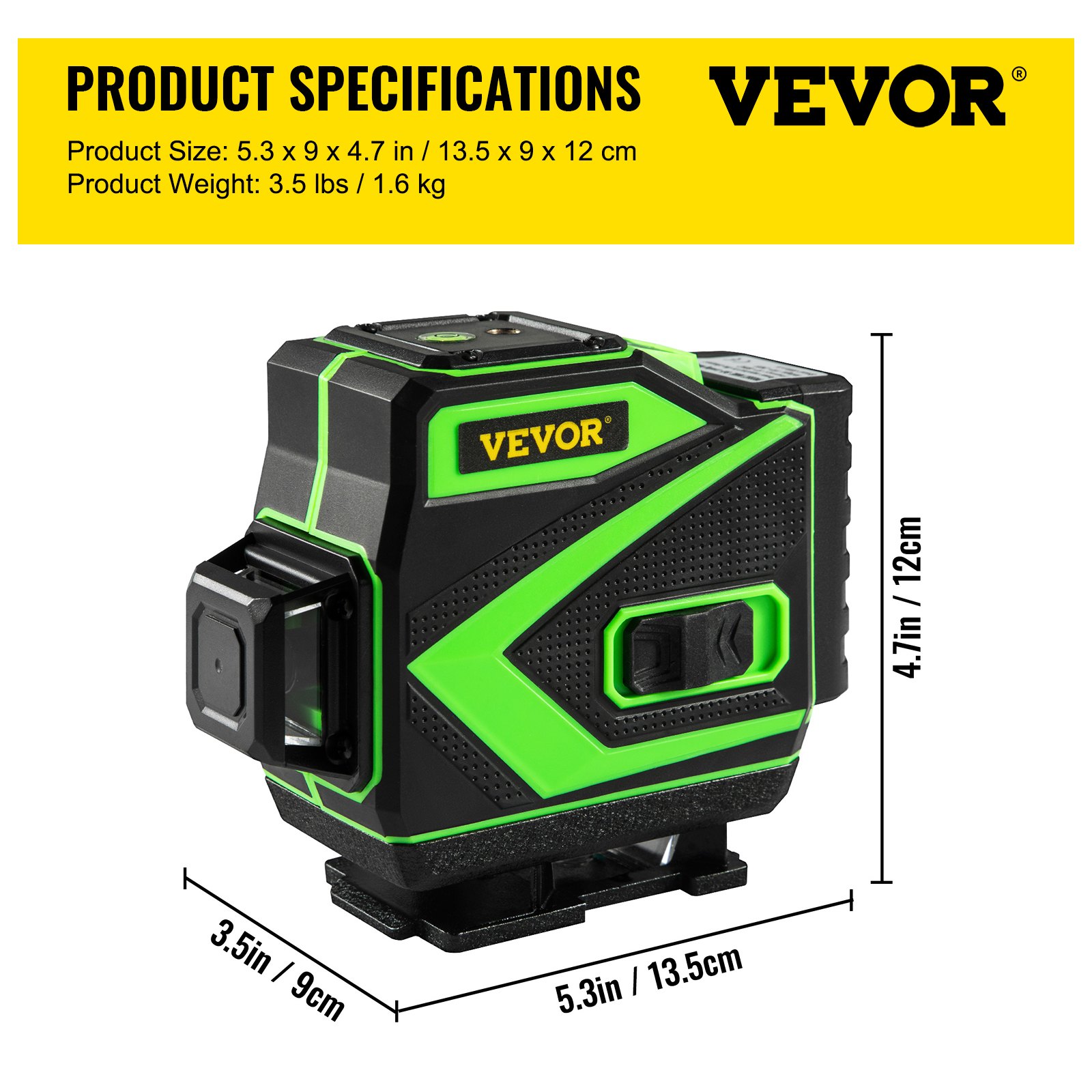 VEVOR Bouw Laser Roterende Laser Laser Waterpas Kruislijn Laser Laserniveaukit 12 Groene lijnen 3 x 360° Zelfnivellerende Kruislijn