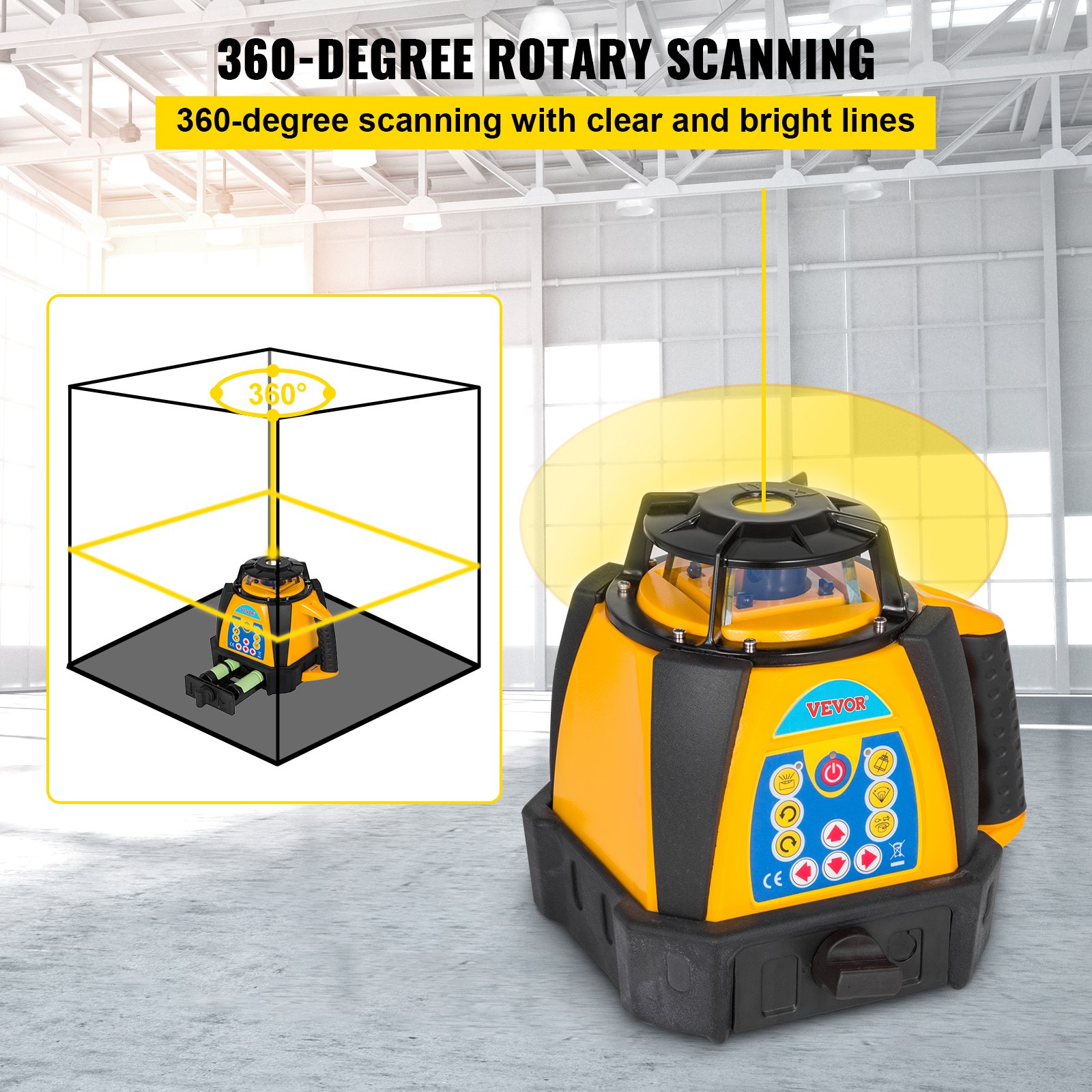 VEVOR 360° Self-Leveling Rotary Laser Level Kit Red Beams+ 1.65M Aluminum Tripod + 5M 5-Section Staff