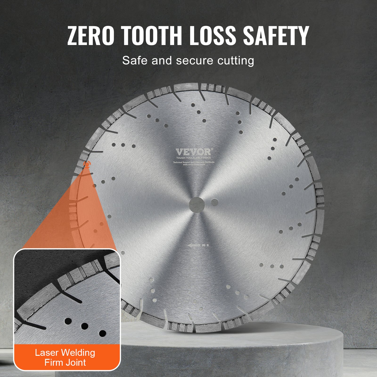 VEVOR Diamond Blade, 16inch/400mm Concrete Saw Blade Wet or Dry, 0.47inch/12mm Slanted Teeth Diamond Segment Blade, Universal 1 inch/25.4 mm Center Hole Diameter, for Concrete Cement Board Tile Brick