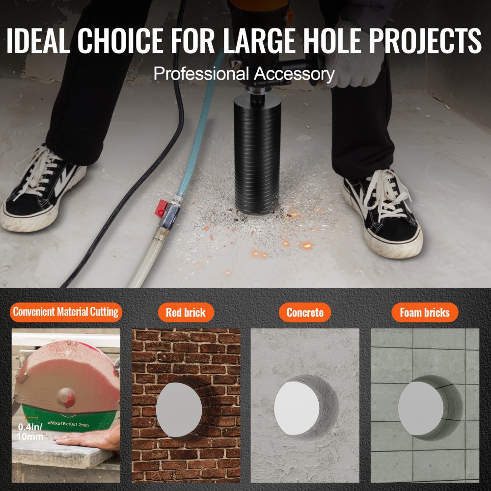VEVOR kernboor, 101,6 mm nat/droog diamant kernboor voor baksteen en blokken, beton kernboor met geleider en zaagblad, 241,3 mm boordiepte, 5/8 inch-11 binnendraad, laserlassen