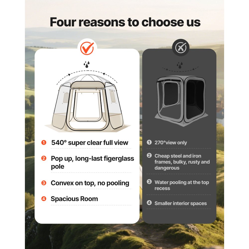 VEVOR Pop-up Bubble Tent, 305 x 275 x 220 cm, Transparante Campingtent, Tuinkoepeltent met ramen, Sporttent, 540° Panoramisch uitzicht, voor 4-8 personen, Terras, Achtertuin