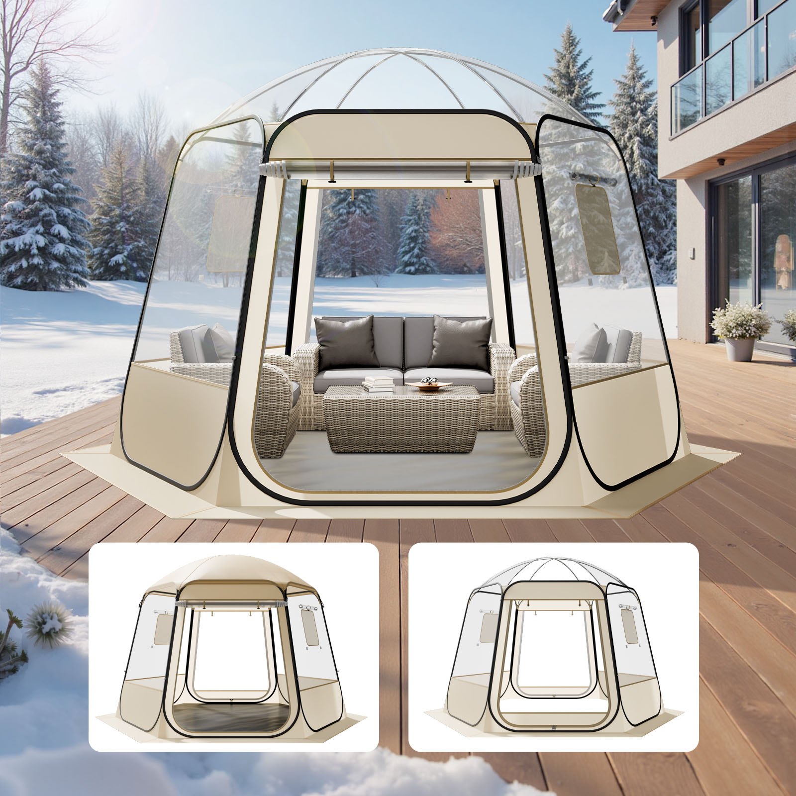VEVOR Pop-up Bubble Tent, 305 x 275 x 220 cm, Transparante Campingtent, Tuinkoepeltent met ramen, Sporttent, 540° Panoramisch uitzicht, voor 4-8 personen, Terras, Achtertuin