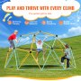 kids playing on VEVOR climbing dome outdoors, promoting fitness, balance, creativity, and social skills.