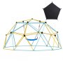 VEVOR climbing dome with yellow and blue frame, blue swing seat, and black pentagon canopy attachment.