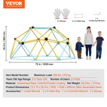 VEVOR klimkoepel 1,80 m hoge geometrische klimkoepel speelcentrum voor kinderen van 3 tot 9 jaar, speeltoestel 272 kg draagvermogen, met klimgreep, speeltoestel voor achtertuin