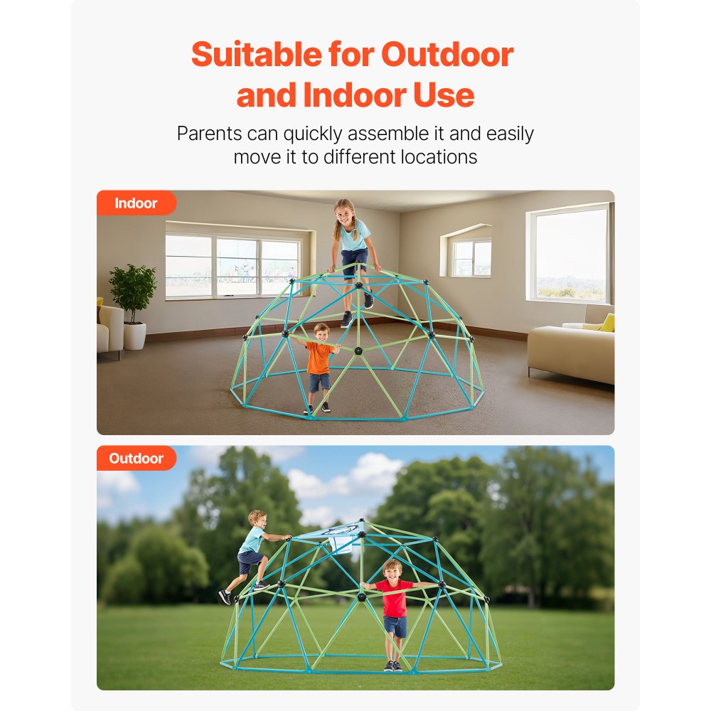 VEVOR Climbing Dome, 10FT Geometric Dome Climber for Kids, 1000LBS Loading Jungle Gym Playground with Octopus Net & 2 Basketballs, Easy-Assembly Outdoor Backyard Climbing Toys - Gift for Boys Girls