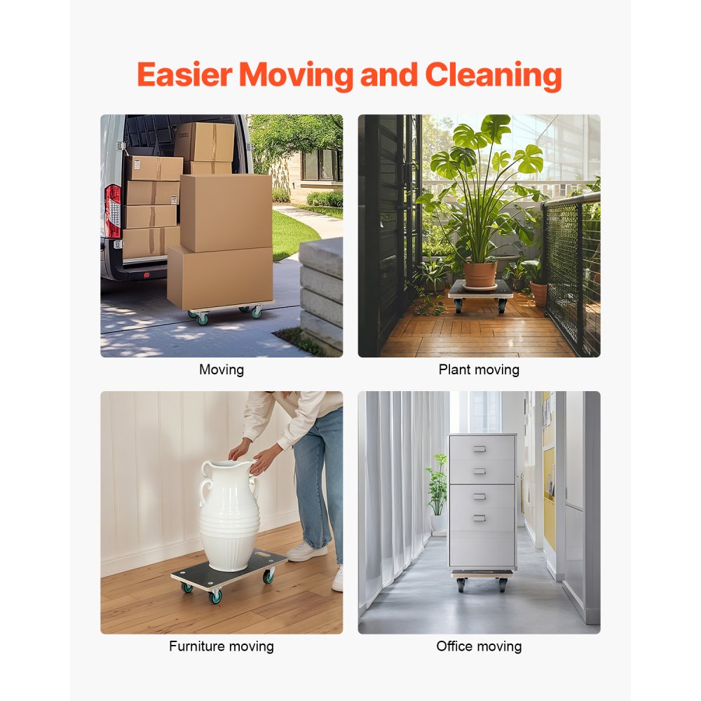 VEVOR Furniture Dolly, 551 lbs Load Capacity, Furniture Moving Dollies with 4 TPR Silent Wheels, Rectangle Multifunctional Flat Dolly for Piano Furniture Couch Washing Machine Fridge, 2 Pack, Black