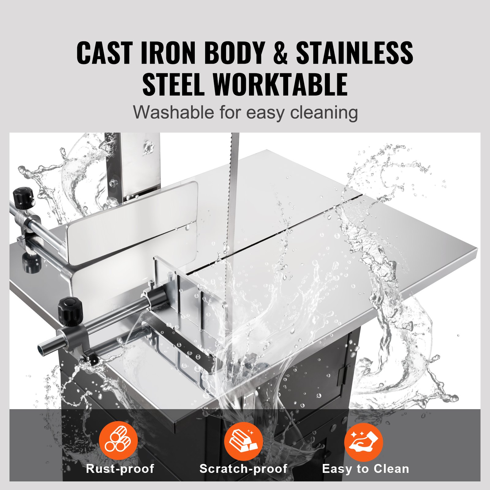 VEVOR Commerciële Elektrische Vleeslintzaag, 550W Verticale Botzaag, Werkbank 380 x 485mm, Bottensnijmachine, Diepvriesvleessnijder met zaagblad voor ribben, varkensvlees