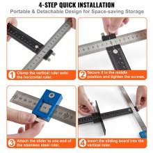 VEVOR Kasthardwaremal Verstelbare ponslocator 0-25 cm verticaal, Kasthardwaremal 0-20 cm Horizontale boorgeleider Punchlocator Aluminiumlegering + roestvrijstalen boorponslocator
